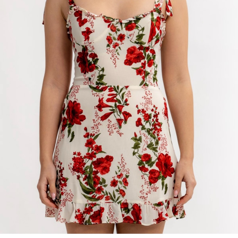 Floral Ruffle Hem Mini Dress - Picture 2 of 6